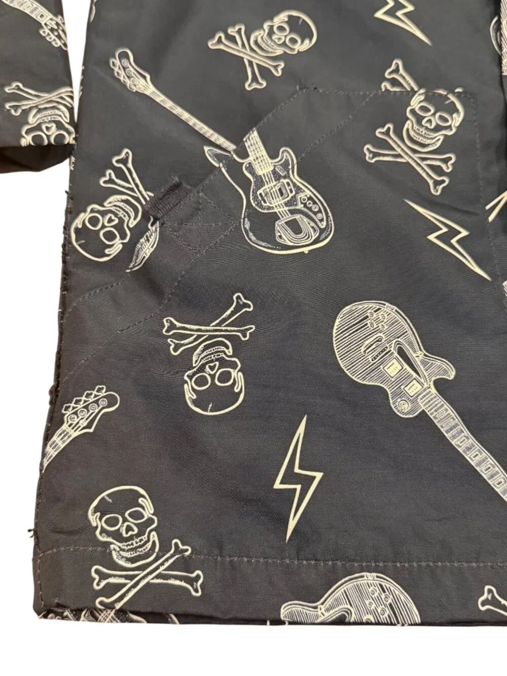 Boys‎ Rock Star Hooded Puffer Jacket Navy blue Skull Guitar Lightning Print Size
